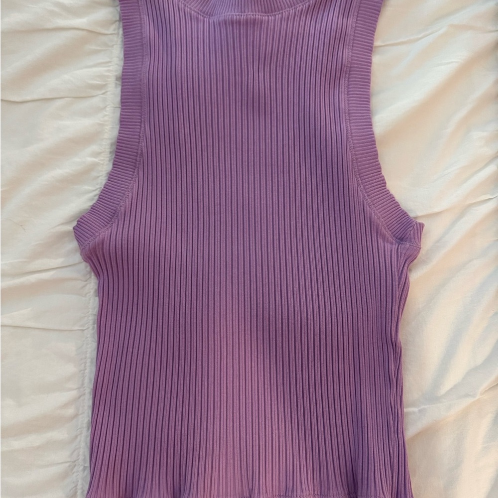 Zara Purple Ribbed Sleeveless Top